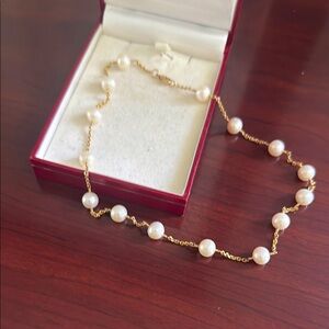 Elegant Gold and Pearl Necklace—16” choker
